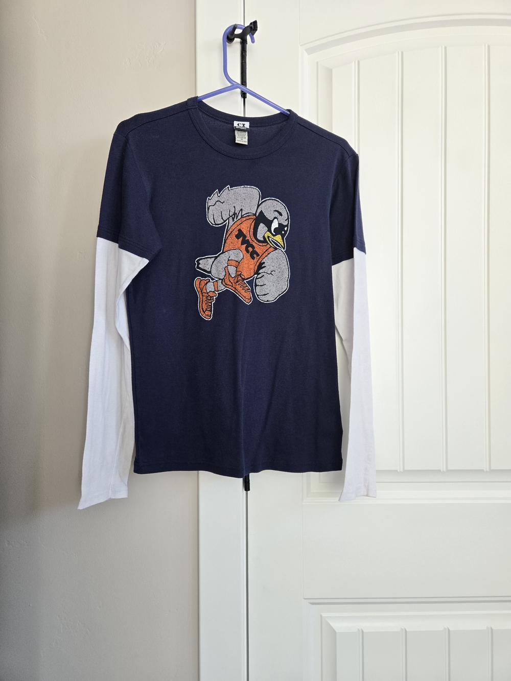 Navy & White Long-Sleeve Graphic Kids Tee with Mascot